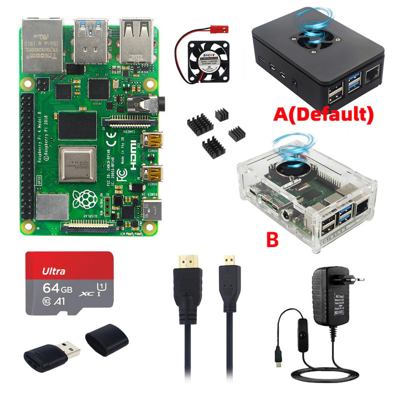 Raspberry Pi 4 Model B 8 4 2 1 GB RAM + Case + Fan + Heat Sinks + Power Adapter Nethunter Pwnie Express Kali Linux Smartphone